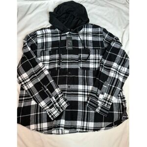 Original Use Mens XXL Hooded Flannel Shirt Black White Plaid Boxy Fit NWT